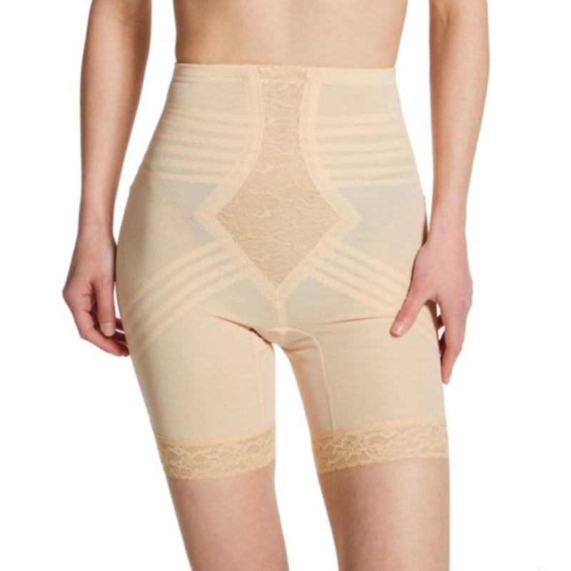 Rago 6209 High Waist Thigh Shaper | Size Sm - 15X | Made in USA | Flex Fit | No Top Roll | Firm - Extra Firm Tummy-Thigh Control Beige - Image 1